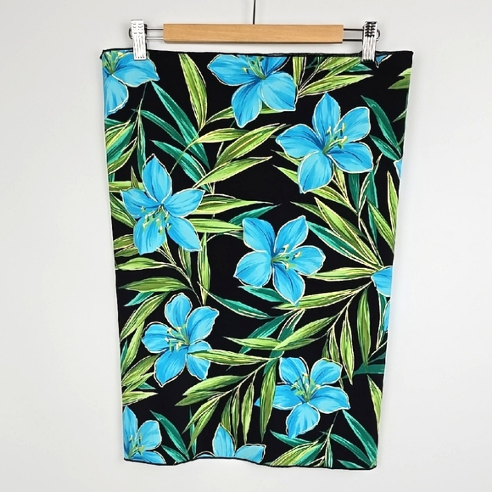 Longitude Women's Sarong Swim Cover Up Wrap Black Blue Tropical Print Size O/S